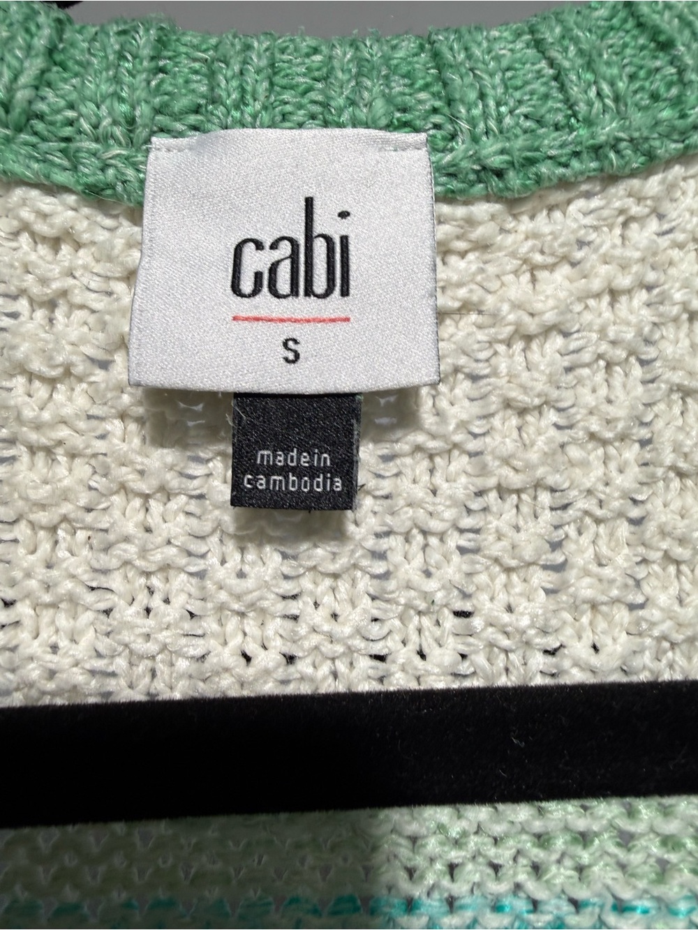 CAbi Green, Teal & Cream Striped V-Neck Sweater - Picture 3 of 6